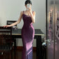 Red purple sequin long shiny elegant Prom dress formal graduation dress gh6628