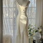 Elfenbeinweißes romantisches, modisches, elegantes, exquisites Spitzen-Ballkleid aus Chiffon, langes Abendkleid für Geburtstage/Hochzeitsgäste/Urlaubspartys, Ballkleid, Valentinstags-Date-Kleid, gh4028