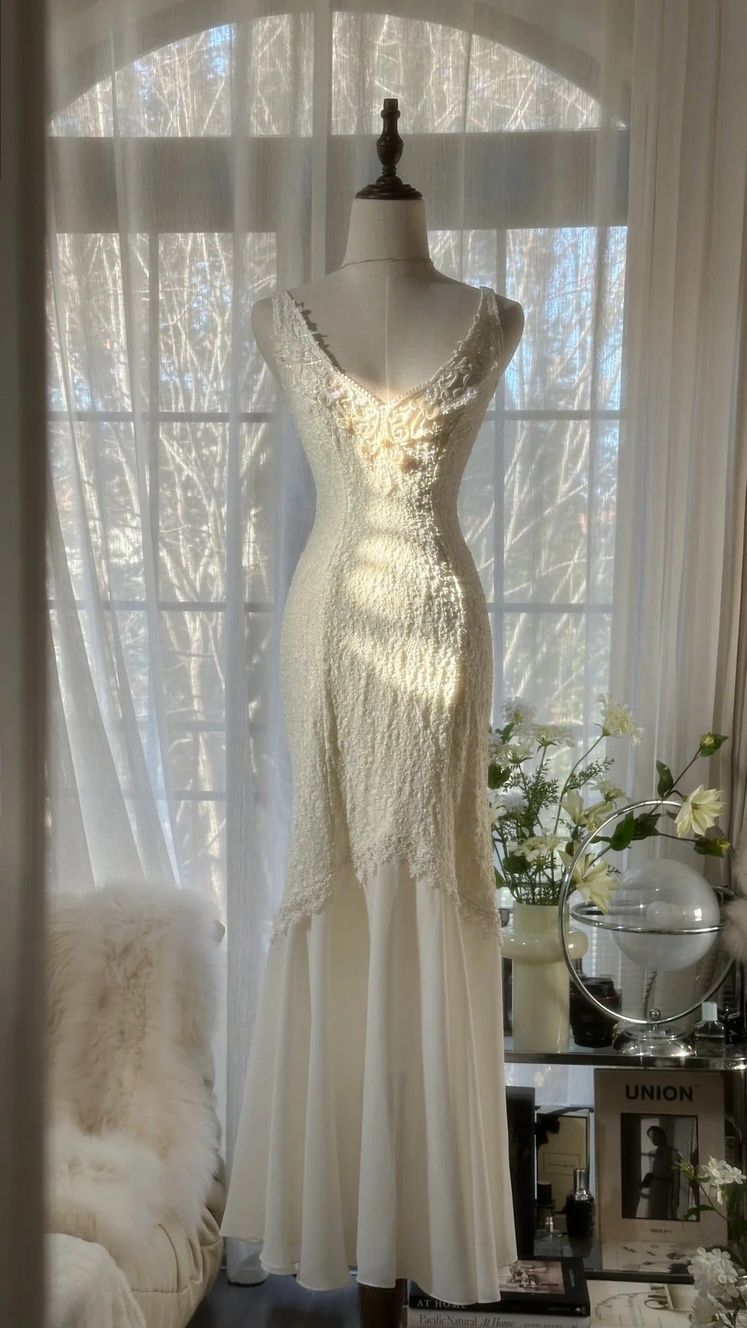 Elfenbeinweißes romantisches, modisches, elegantes, exquisites Spitzen-Ballkleid aus Chiffon, langes Abendkleid für Geburtstage/Hochzeitsgäste/Urlaubspartys, Ballkleid, Valentinstags-Date-Kleid, gh4028