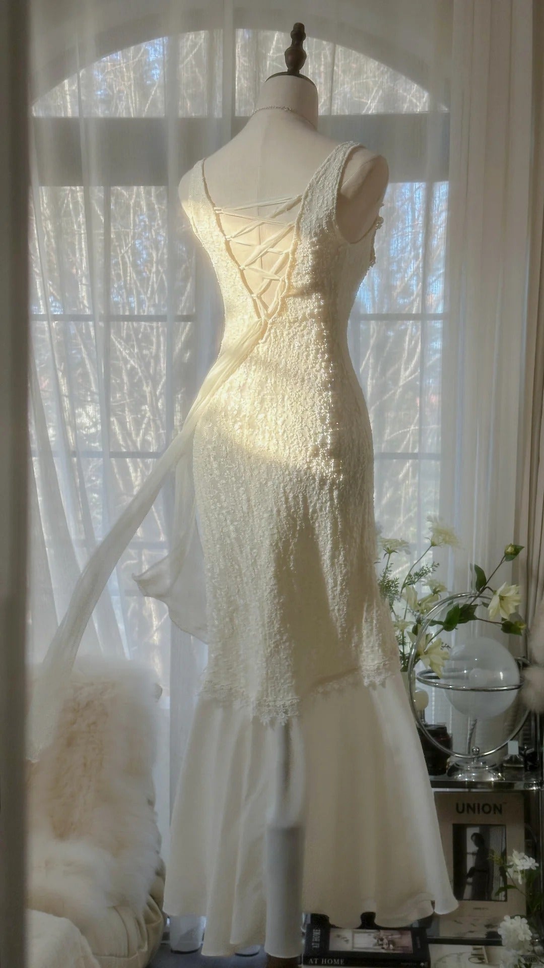 Elfenbeinweißes romantisches, modisches, elegantes, exquisites Spitzen-Ballkleid aus Chiffon, langes Abendkleid für Geburtstage/Hochzeitsgäste/Urlaubspartys, Ballkleid, Valentinstags-Date-Kleid, gh4028