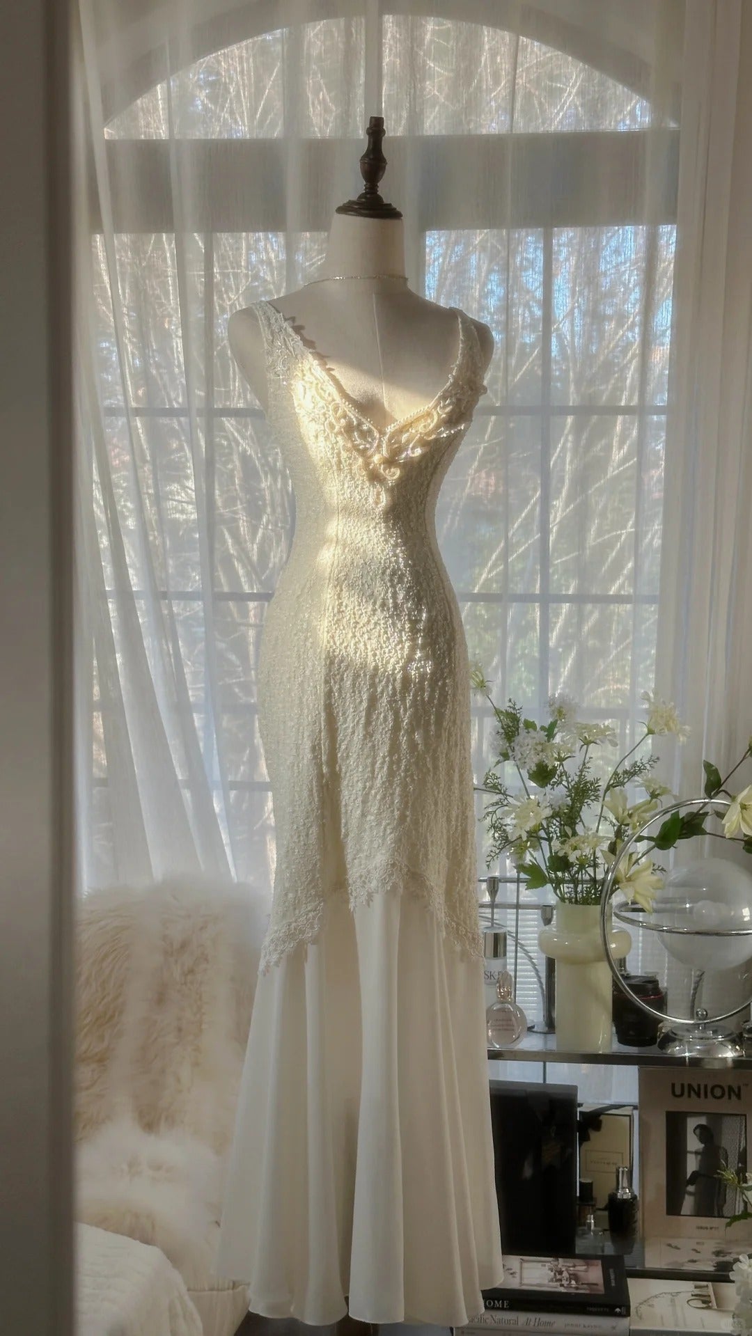 Elfenbeinweißes romantisches, modisches, elegantes, exquisites Spitzen-Ballkleid aus Chiffon, langes Abendkleid für Geburtstage/Hochzeitsgäste/Urlaubspartys, Ballkleid, Valentinstags-Date-Kleid, gh4028