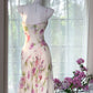 Weiß Rosa Blumen Ballkleid Langes Chiffon Date Kleid Abendkleid Geburtstagskleid Hochzeitskleid gh4531