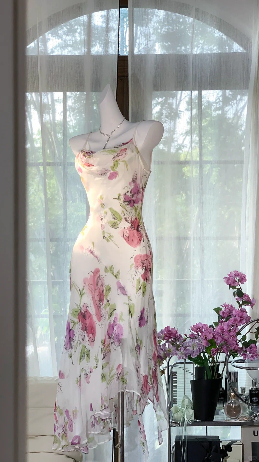 Weiß Rosa Blumen Ballkleid Langes Chiffon Date Kleid Abendkleid Geburtstagskleid Hochzeitskleid gh4531