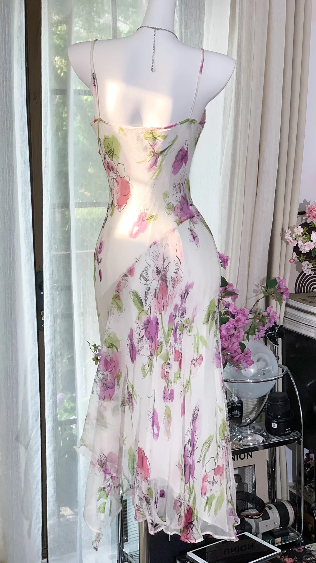 Weiß Rosa Blumen Ballkleid Langes Chiffon Date Kleid Abendkleid Geburtstagskleid Hochzeitskleid gh4531