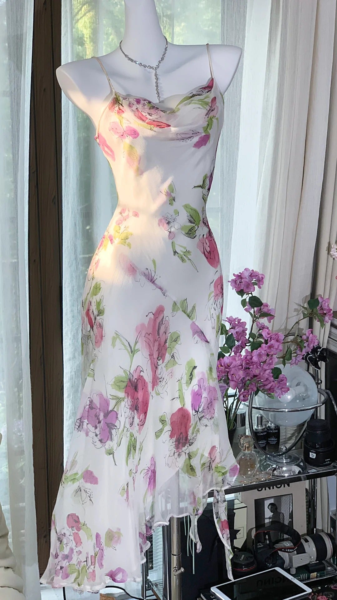 Weiß Rosa Blumen Ballkleid Langes Chiffon Date Kleid Abendkleid Geburtstagskleid Hochzeitskleid gh4531