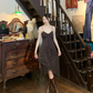 Twist Front Dark Brown Chiffon Evening Dress, Spaghetti Strap Irregular Hem Midi Formal Gown gh9879