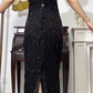 Black‑Vintage‑Evening‑Gown Halter‑High‑Neck Cutaway‑Shoulder All‑Over‑Hand‑Beaded‑Sequins Bodycon‑Column Floor‑Length Prom Dress gh8821