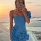 Blue/Black/White Floral Fashion Short Satin Homecoming Dress Birthday Party Dress gh4852