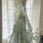 Mintgrün Romantische Mode Elegante Exquisite Perlen Spaghetti-Trägern Lange Tüll Chiffon Rüschen Ballkleid Abendkleid Partykleid gh4058