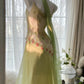 Grün Elegant Romantisch Zarte Blumen Perlen Spaghettiträger Lang Chiffon Homecoming Ballkleid Abendkleid Geburtstags-/Hochzeitsgast-/Feiertagspartykleid Ballkleid gh4024
