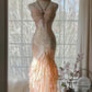 Hellrosa Wunderschönes, exquisites Perlenbesetztes Spaghettiträger-Lang-Chiffon-Satin-Ballkleid-Abendkleid für Geburtstage/Feiertagspartys Ballkleid gh4064