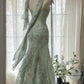 Mintgrün Romantische Mode Elegante Exquisite Perlen Spaghetti-Trägern Lange Tüll Chiffon Rüschen Ballkleid Abendkleid Partykleid gh4058