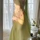 Grün Elegant Romantisch Zarte Blumen Perlen Spaghettiträger Lang Chiffon Homecoming Ballkleid Abendkleid Geburtstags-/Hochzeitsgast-/Feiertagspartykleid Ballkleid gh4024