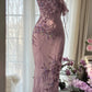 Rosa Lila Romantische One-Shoulder-Mode Elegante Exquisite Blumen Perlen Lange Chiffon Ballkleid Abendkleid Geburtstag Urlaub Partykleid Ballkleid gh4012