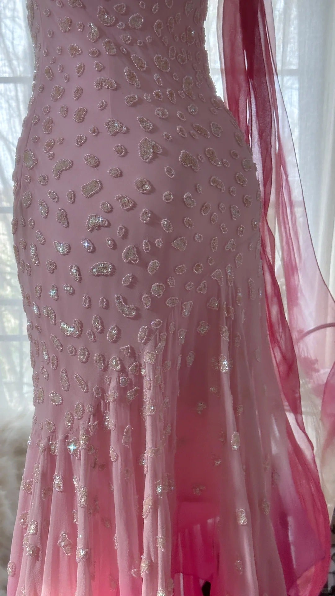 Rosa Farbverlauf Luxus Wunderschöne Retro Mode Exquisite Perlen Lange Chiffon Ballkleid Geburtstag Party Kleid Abendkleid Ballkleid gh3974