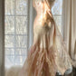 Hellrosa Wunderschönes, exquisites Perlenbesetztes Spaghettiträger-Lang-Chiffon-Satin-Ballkleid-Abendkleid für Geburtstage/Feiertagspartys Ballkleid gh4064