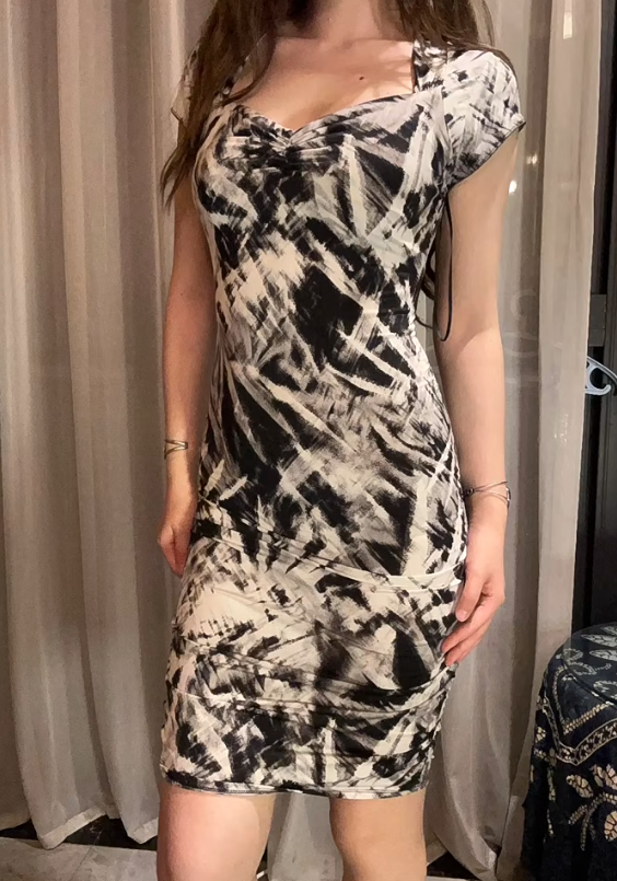 Black And White Sexy Vintage Luxury Irregular Pattern Fitted Waist Bodycon Prom & Evening Party Dress gh8462