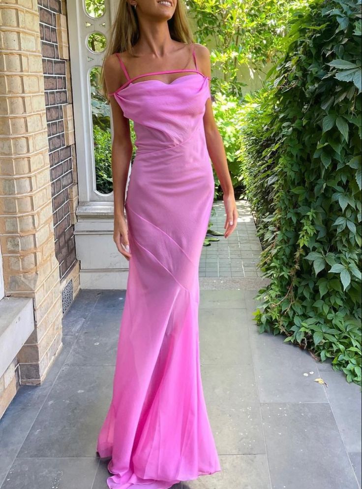 Robe de soirée longue en tulle à bretelles roses gh3068