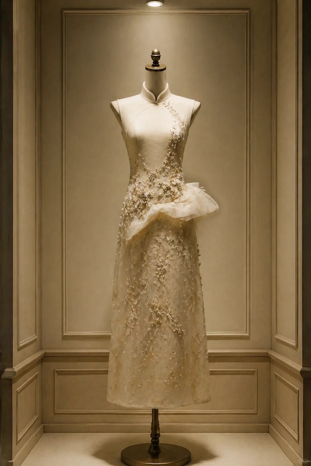 ✨Girlhomeshops-3D Beaded Floral Mermaid Champagne Qipao Cheongsam Evening Dress gh10483