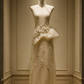 ✨Girlhomeshops-3D Beaded Floral Mermaid Champagne Qipao Cheongsam Evening Dress gh10483