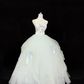 Light Blue Spaghetti Strap Cinched Waist Voluminous Skirt Long Romantic Dress, Wedding Gown gh7883