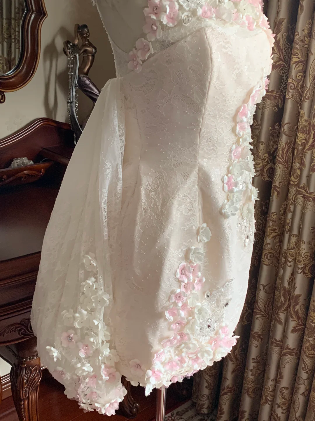 White Spaghetti Strap Puffy Bud Skirt Prom Dress, Birthday Gown gh7252