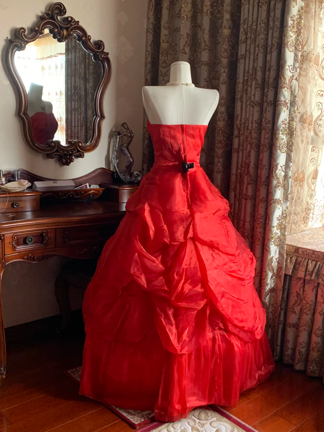 Red Strapless Waist-Cinched Voluminous Skirt Prom Dress, Birthday Ball Gown, Evening Party Gown gh7281