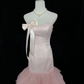 Blush Pink Satin Strapless Cinched Waist Fitted Hip Multi-Layer Skirt Long Romantic Dress, Wedding Gown gh7971