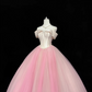 Blush Pink Satin Off-the-Shoulder Cinched Waist Voluminous Tulle Skirt Long Minimalist Elegant Romantic Dress, Wedding Gown gh7846