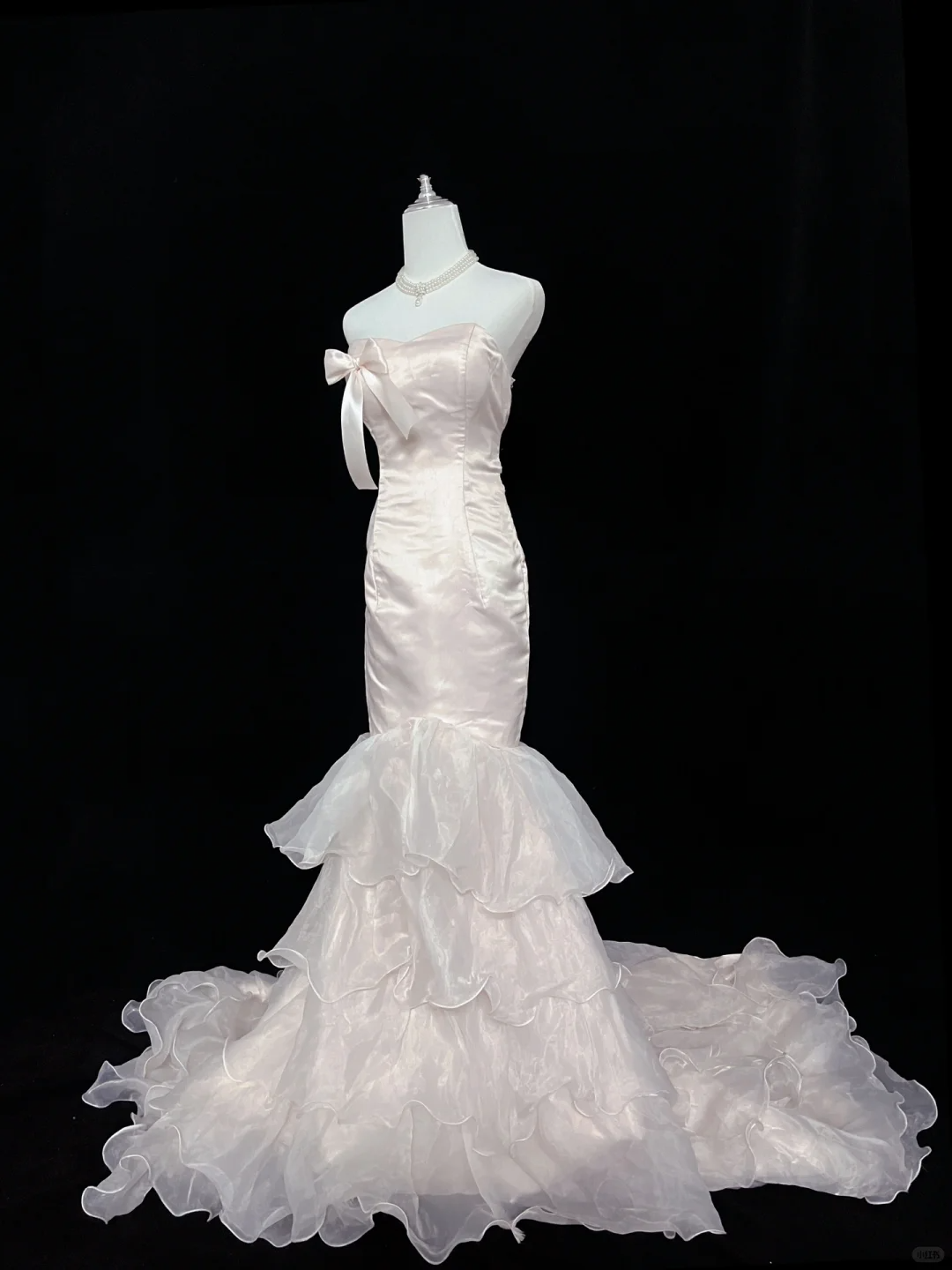 Blush Pink Satin Strapless, Cinched Waist, Slim Fit Mermaid Silhouette Sexy Long Romantic Dress, Wedding Gown gh8067