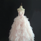 Blush Pink Strapless Youthful Voluminous Wavy Skirt Long Romantic Dress, Wedding Gown gh8017