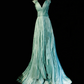 Light Green V-Neck Waist-Cinching Elegant Long Prom Gown, Evening Formal Dress gh7328