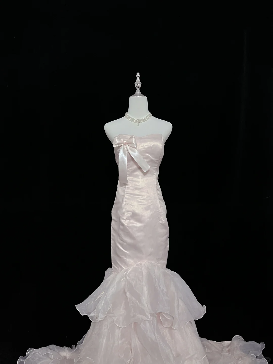 Blush Pink Satin Strapless, Cinched Waist, Slim Fit Mermaid Silhouette Sexy Long Romantic Dress, Wedding Gown gh8067