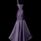 Lavender Vintage Satin Mermaid Evening Gown, One‑Shoulder Draped Twist, Pearl Accents, Ruched Waist, Flowy Mermaid Skirt, Formal Prom Party Dress gh8897