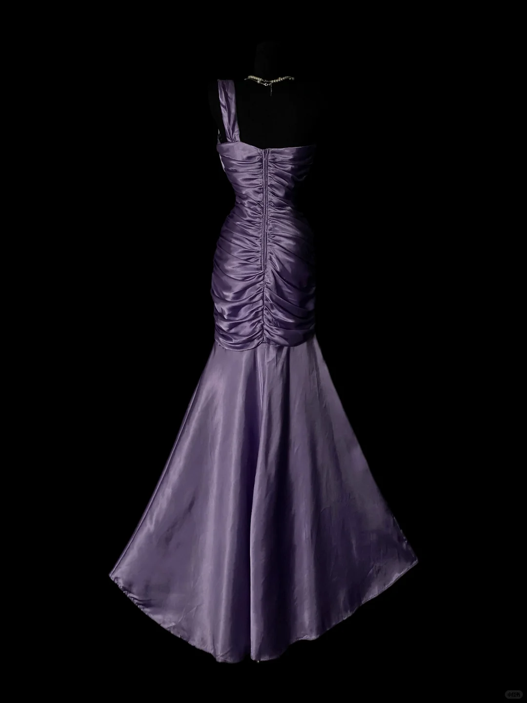 Lavender Vintage Satin Mermaid Evening Gown, One‑Shoulder Draped Twist, Pearl Accents, Ruched Waist, Flowy Mermaid Skirt, Formal Prom Party Dress gh8897