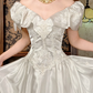 White Satin Vintage Embroidered Fitted Waist Figure‑Flattering Full Flared Skirt Prom Gown, Wedding Dress gh8606