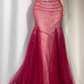 ✨Girlhomeshops-Burgundy Ombre Rhinestone Beaded Mermaid Prom Dress gh10172