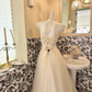 Ivory Strapless Embroidered Waist-Cinched Full Flared Skirt Long Romantic Dress, Wedding Gown gh7763