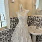 White Strapless Lace Cinched Waist Full Flared Skirt Sexy Elegant Romantic Dress, Wedding Gown gh7794