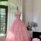 Rosa süße Mode elegante exquisite Spitze Bogen lange Tüll Spitze Prinzessin Ballkleid Abendkleid Geburtstagskleid Erwachsene Zeremonie Kleid gh4033