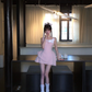 Women Sweet Light Pink Sleeveless Homecoming Dress Square Neck White Bow Asymmetric Ruffle Short Party Dress gh9415