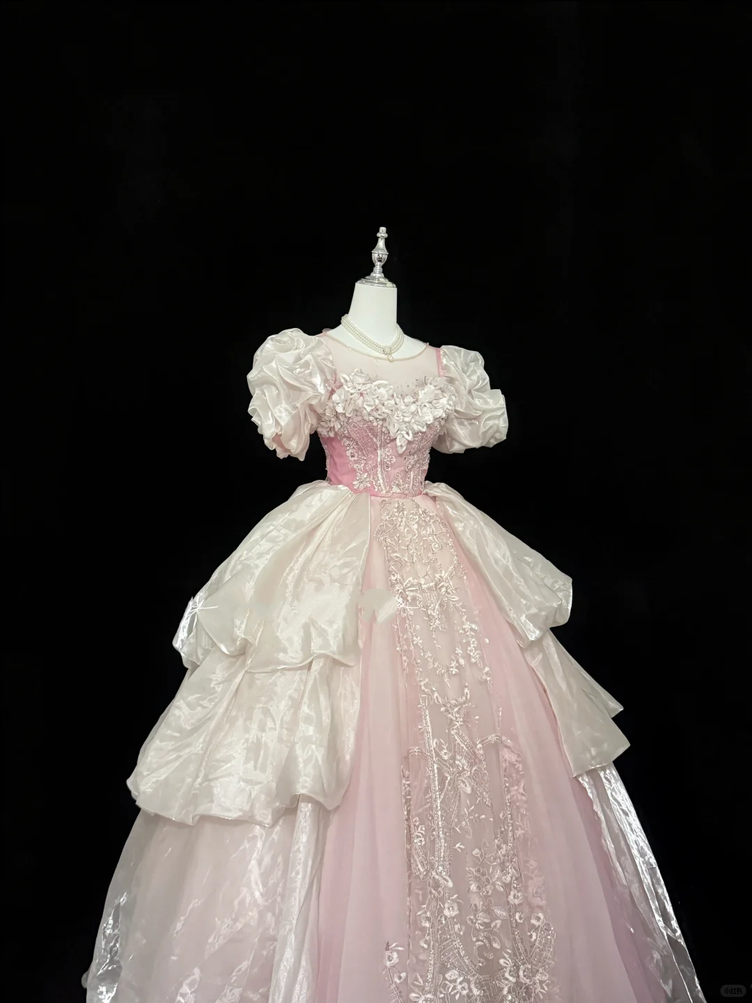 Blush Pink Puff Sleeves Cinched Waist Palace Style Voluminous Skirt Long Romantic Dress, Wedding Gown gh7847
