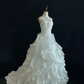 Off-White Strapless Romantic Gown, Lace Fabric, Cinched Waist, Voluminous Tiered Vintage Skirt, Wedding Dress gh8107