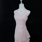 Blush Pink Halter Cinched Waist Fitted Ruffle Hem Long Romantic Dress, Wedding Gown gh7972