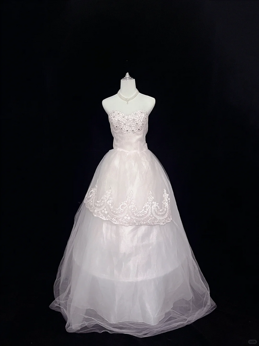 Blush Pink Strapless with Rhinestones, Cinched Waist, Voluminous Princess Skirt Vintage Luxury Romantic Dress, Wedding Gown gh8068