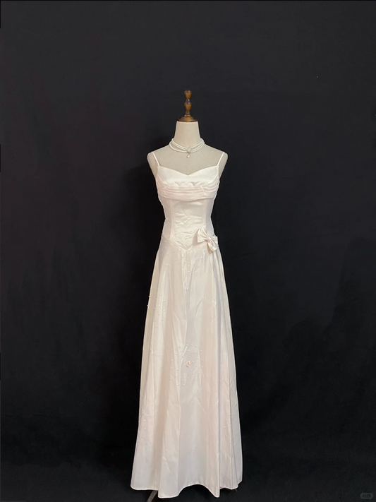 Blush Pink Spaghetti Strap Long Romantic Gown, Waist Slimming Design, Elegant Minimalist Style, Wedding Dress & Bridal Gown gh8283