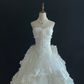 Off-White Strapless Romantic Gown, Lace Fabric, Cinched Waist, Voluminous Tiered Vintage Skirt, Wedding Dress gh8107
