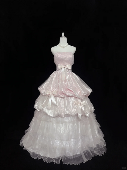 Blush Pink Strapless Cinched Waist Voluminous Elegant Princess Skirt Romantic Dress, Wedding Gown gh8018