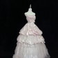 Blush Pink Strapless Cinched Waist Voluminous Elegant Princess Skirt Romantic Dress, Wedding Gown gh8018