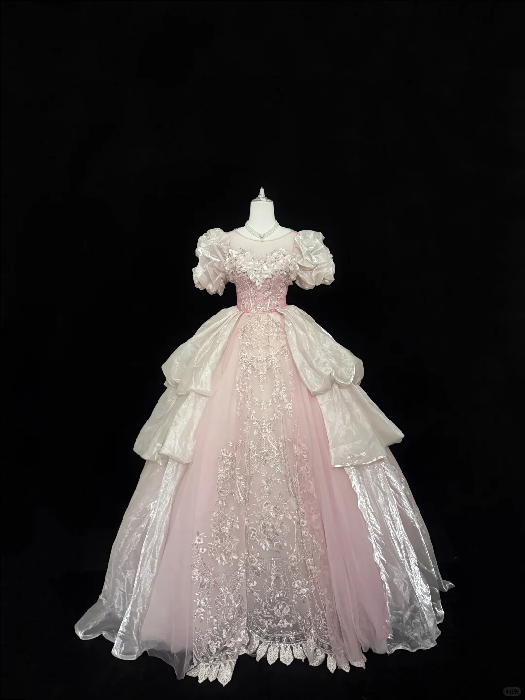 Blush Pink Puff Sleeves Cinched Waist Palace Style Voluminous Skirt Long Romantic Dress, Wedding Gown gh7847